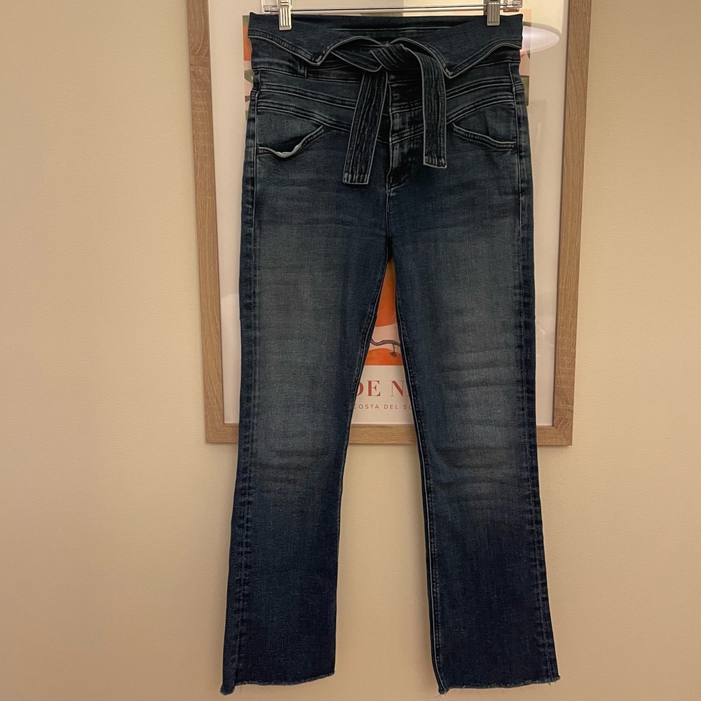 Women's Dark Wash Jeans with Tie Waist